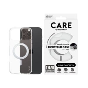 PanzerGlass CARE by Feature Case Transparent w. Silver Kickstand & MagSafe iPhone 16 Pro Max Beskyttelsescover Transparent