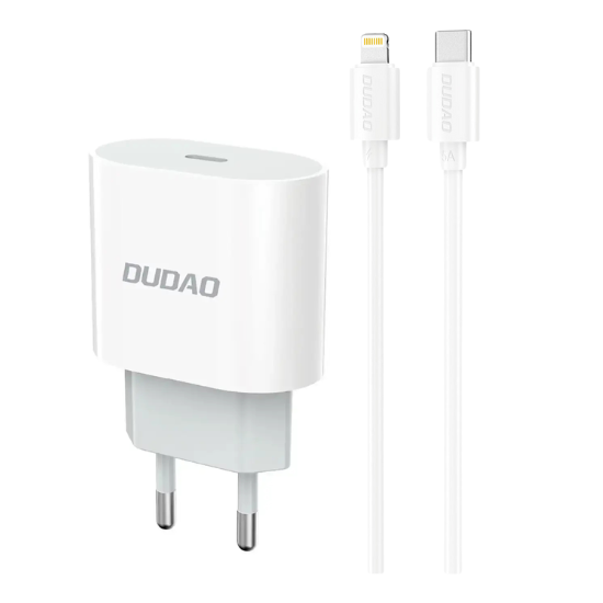 689d90f8e0f94521134840 Dudao A14EUL Adapter 20Watt 1xUSB-C (1m USB-C to Lightning cable included) Hvid