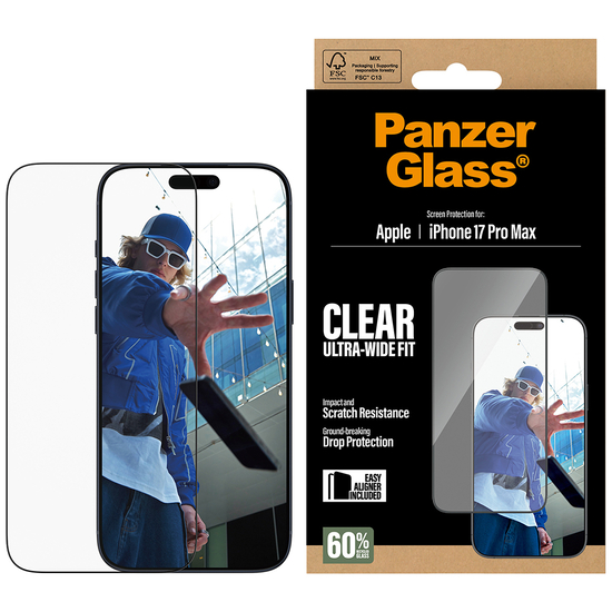 68c01a5a31063552552707 PanzerGlass® Screen Protector iPhone 17 Pro Max 6.9" Pro, Ultra- Wide Fit w. EasyAligner