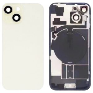 iPhone 15 bagglas med kameralinse+metalplade+Trådløs oplader flex+Magsafe magnet+Flashlight flex OEM guld